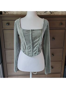 Haute Monde Green Velvet Corset Blouse Size Medium